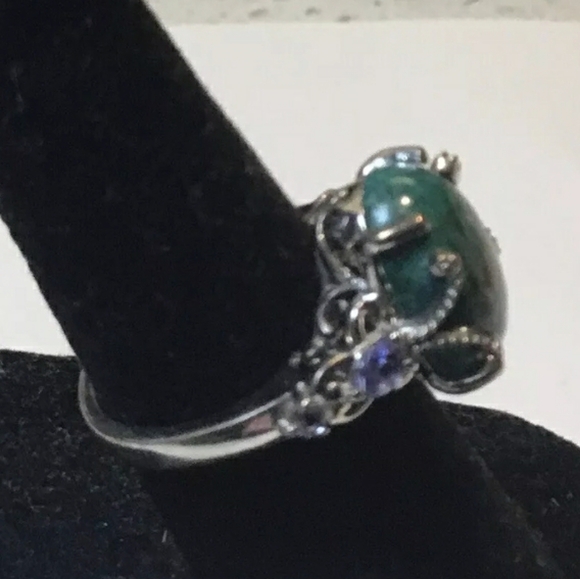 Rare Chrysocolla and Tanzanite Gemstone Ring - Picture 4 of 5